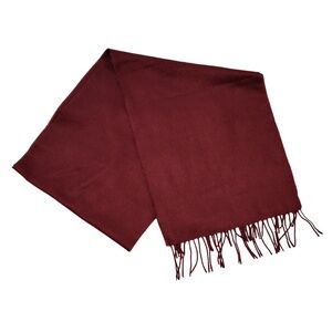 Made in Scotland 100% Cashmere Scarf Fringed Hem Burgundy Red 68” x 12” Unisex